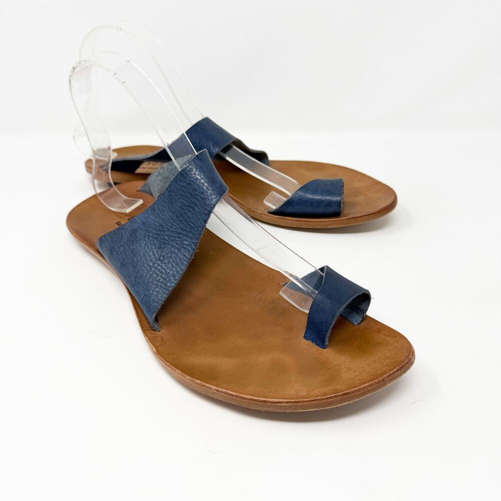 CYDWOQ Blue Leather Flat Sandals Size EU 41/US 11 EUC Handmade in the USA